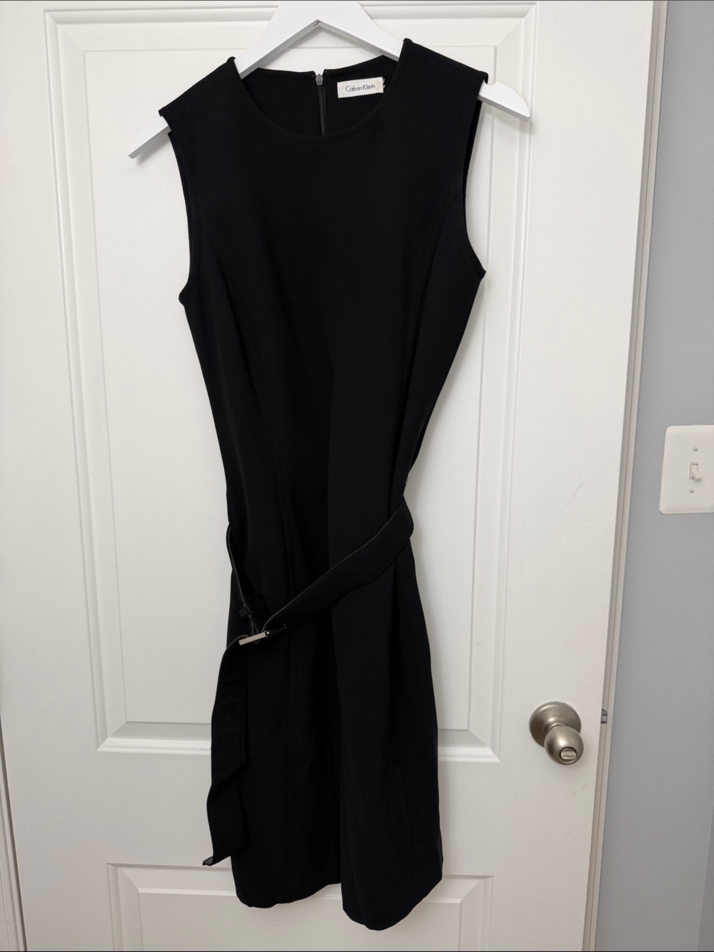 Calvin Klein Black Sleeveless Belted Midi Dress
